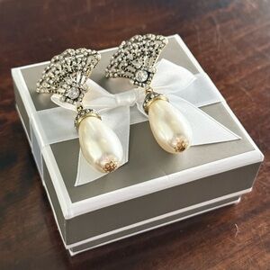 ZARA Art Deco Pearl and Silver Fan Earrings